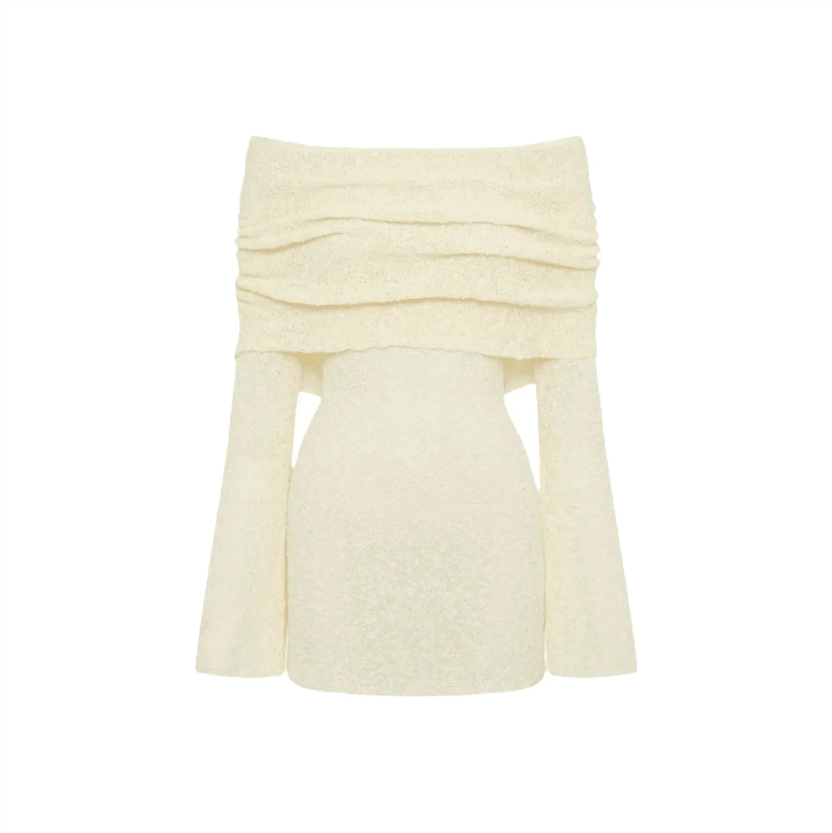 One Kiss Off-Shoulder White Boucle Mini Dress