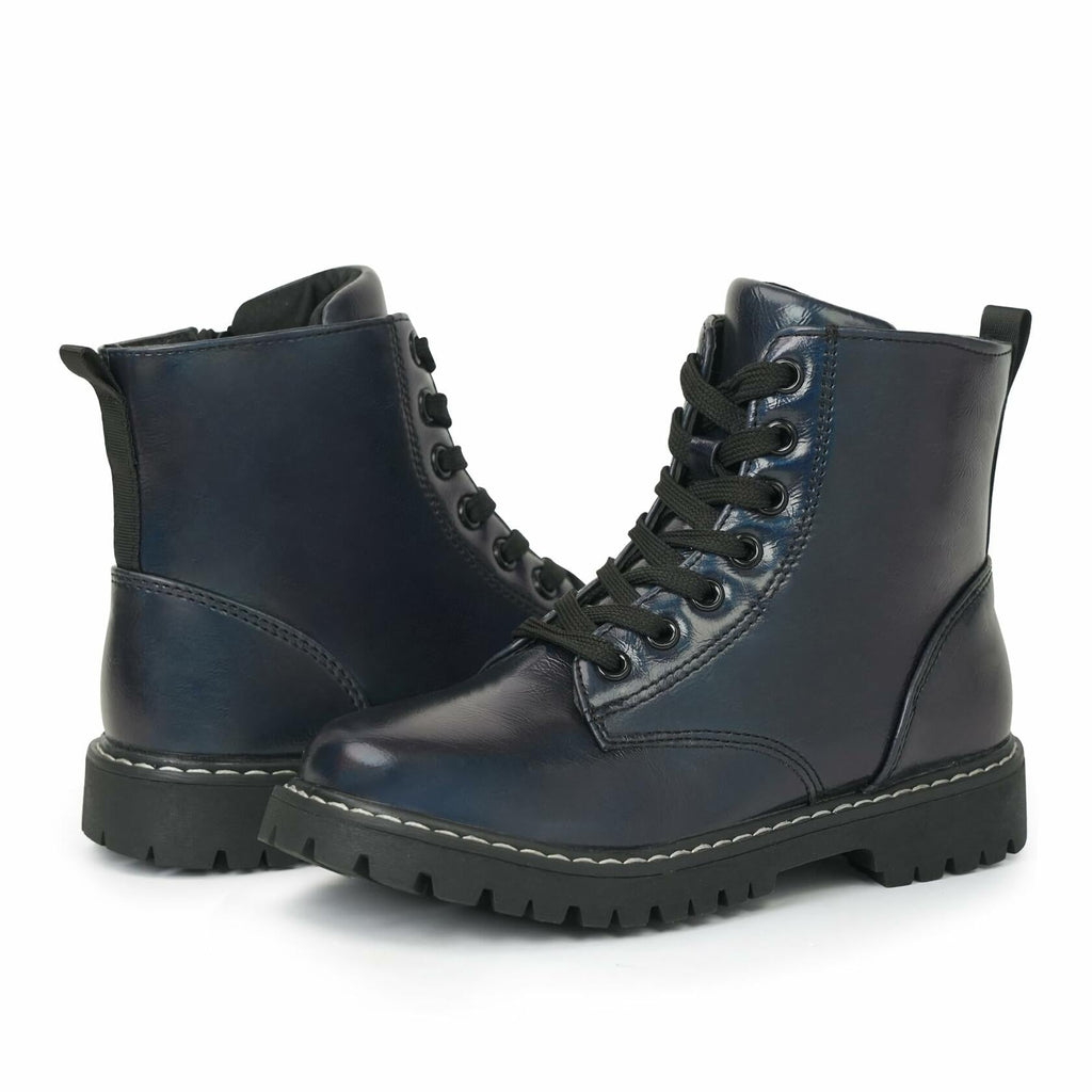 firelli Kids Ankle Boots Navy Size 13 US Side Zipper Lace Up Combat Boots
