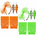 Maiteenly 80s Costume Accessories Set Lace Headband Neon Earrings Gloves