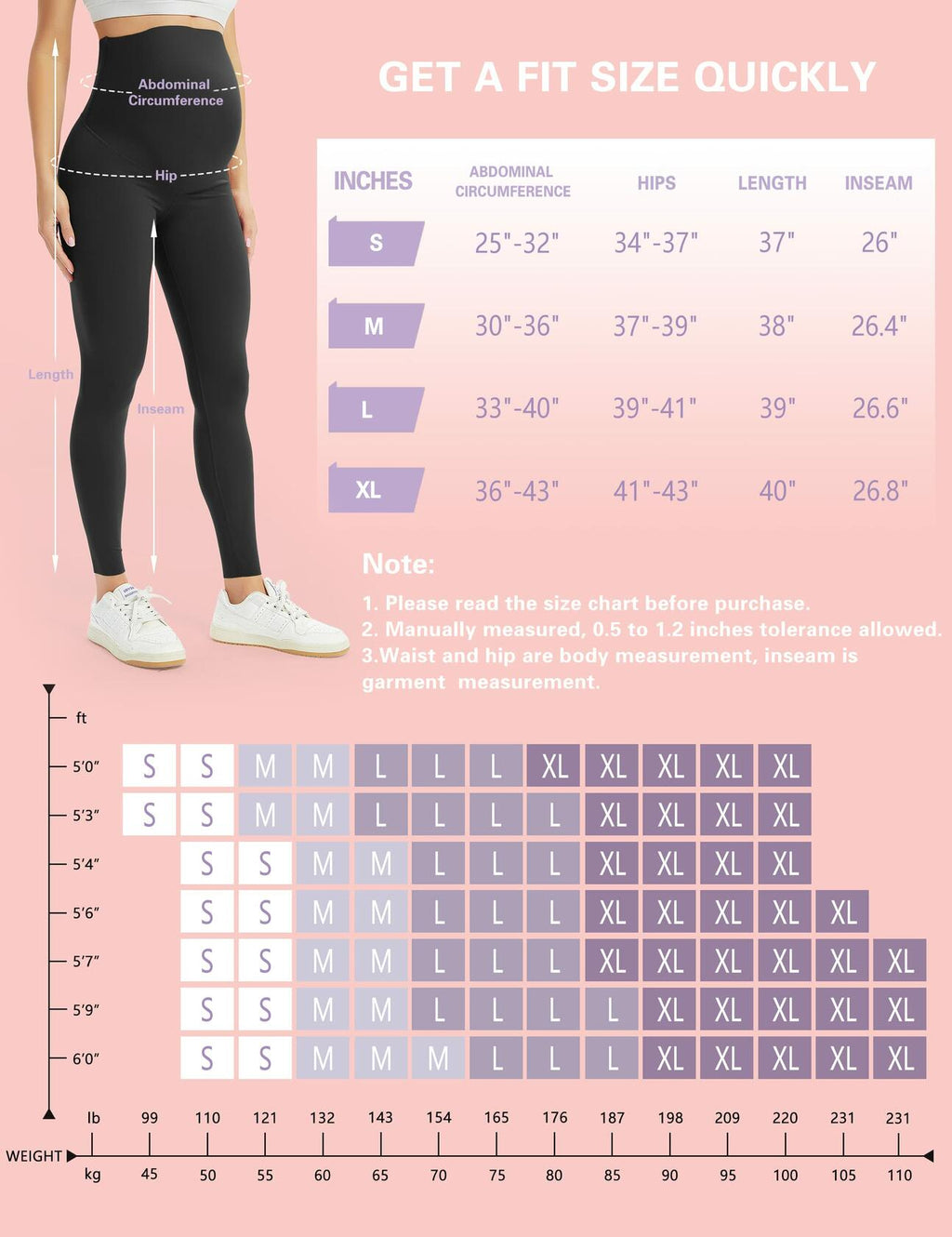 BONVIGOR Women's Maternity Leggings Over Belly Bump Full Length Yoga Pants - L