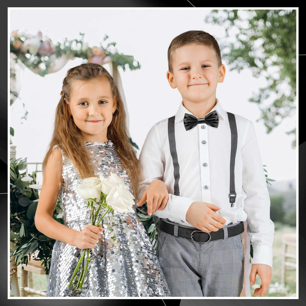 Neptniopllab Boys Metallic Leather Bow Tie Adjustable Black Size 4-12