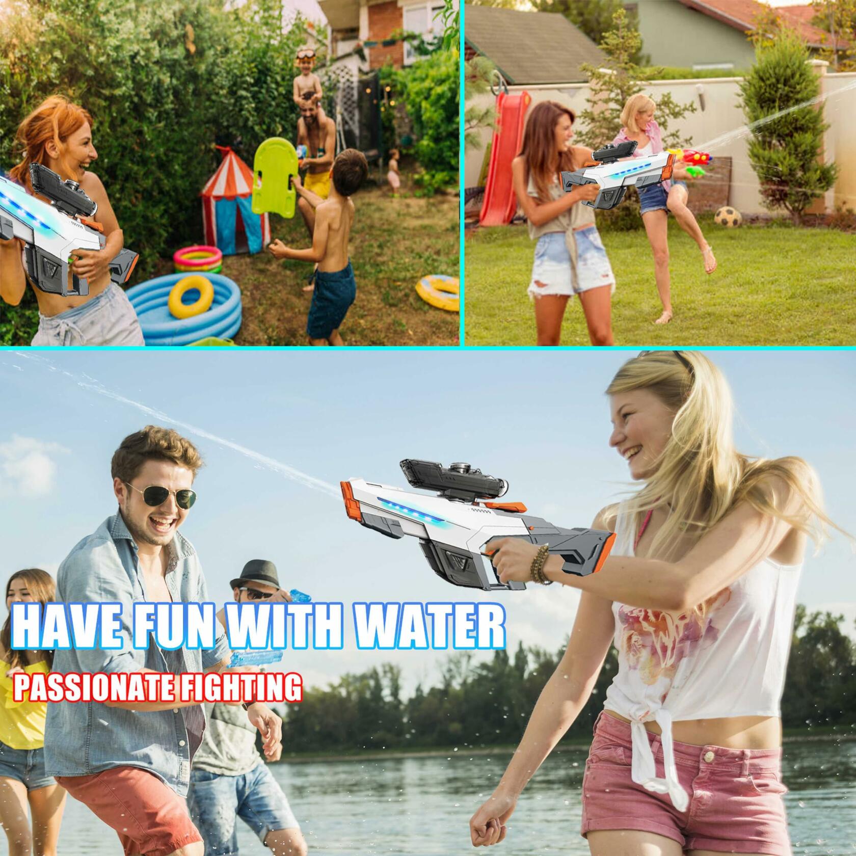 Electric Water Gun Auto Suction Powerful 400 Ammo 28-32FT Range White