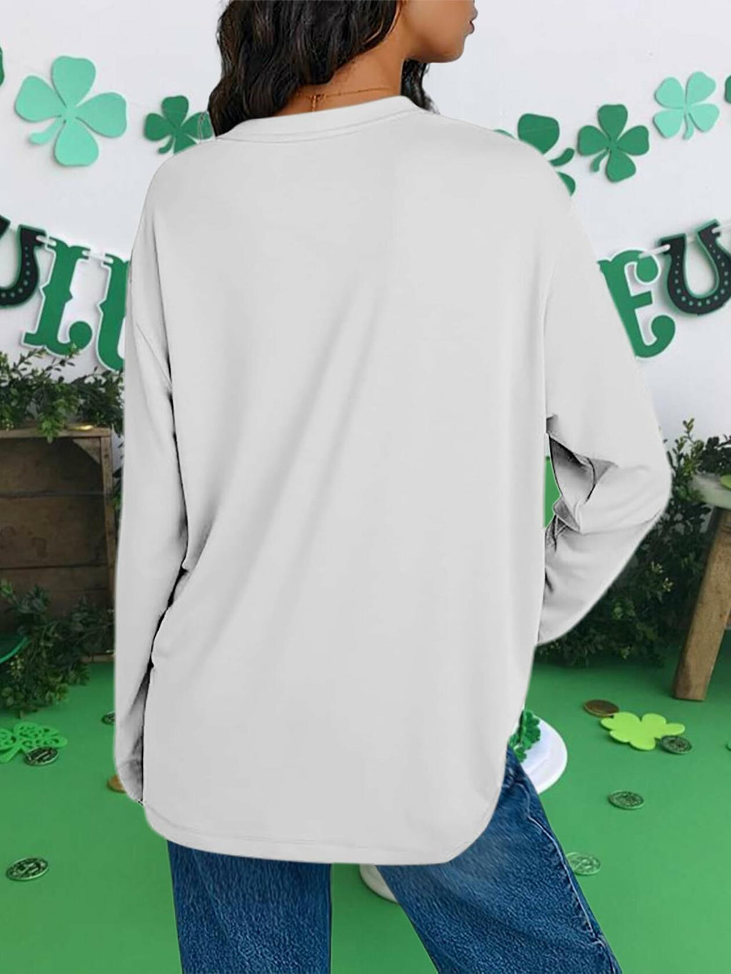 St. Patrick’s Day Women’s Lucky Shamrock Long Sleeve Tee Green 2XL