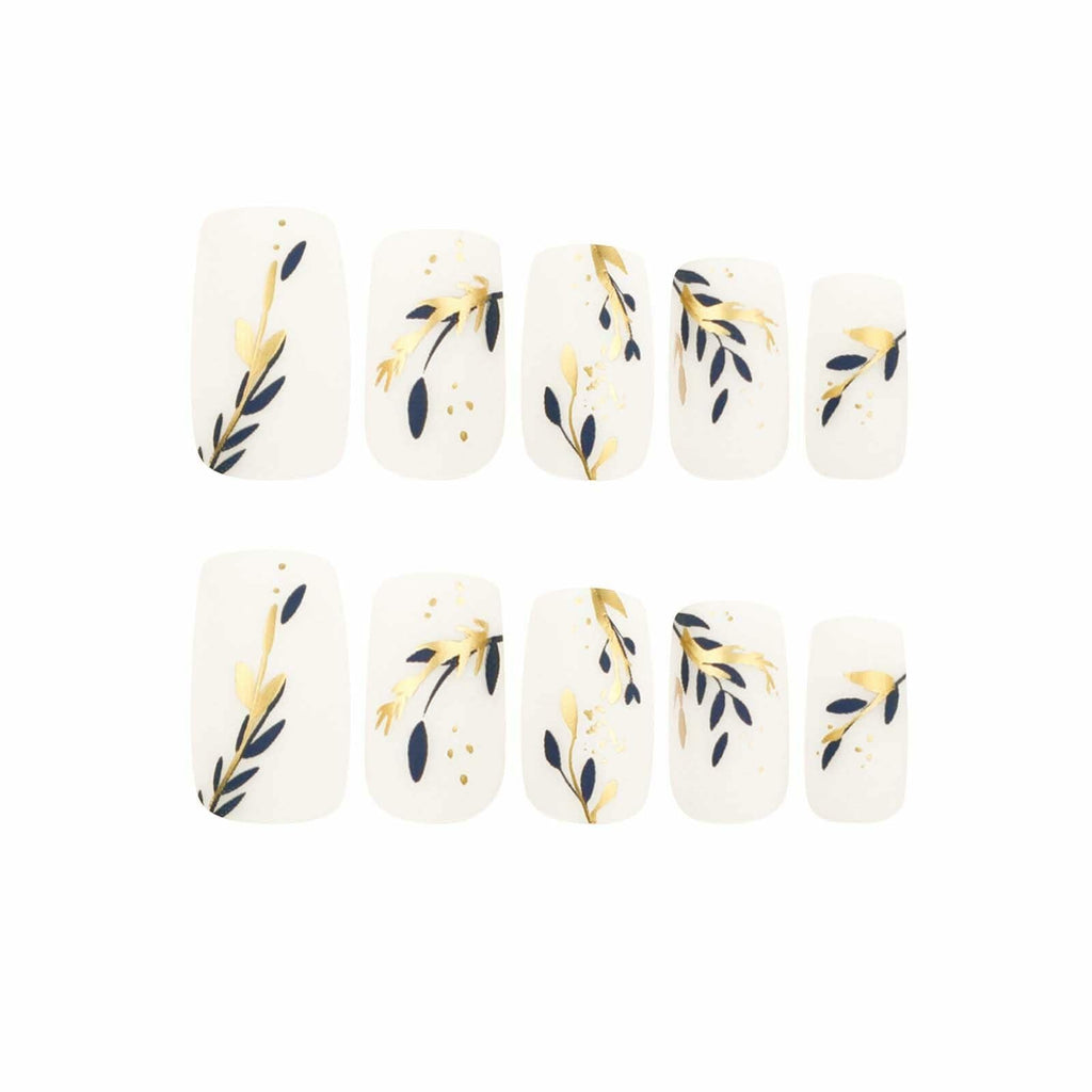 RUOKEXIN Acrylic Press On Nails Short Square Pink Gold Glitter 24Pcs