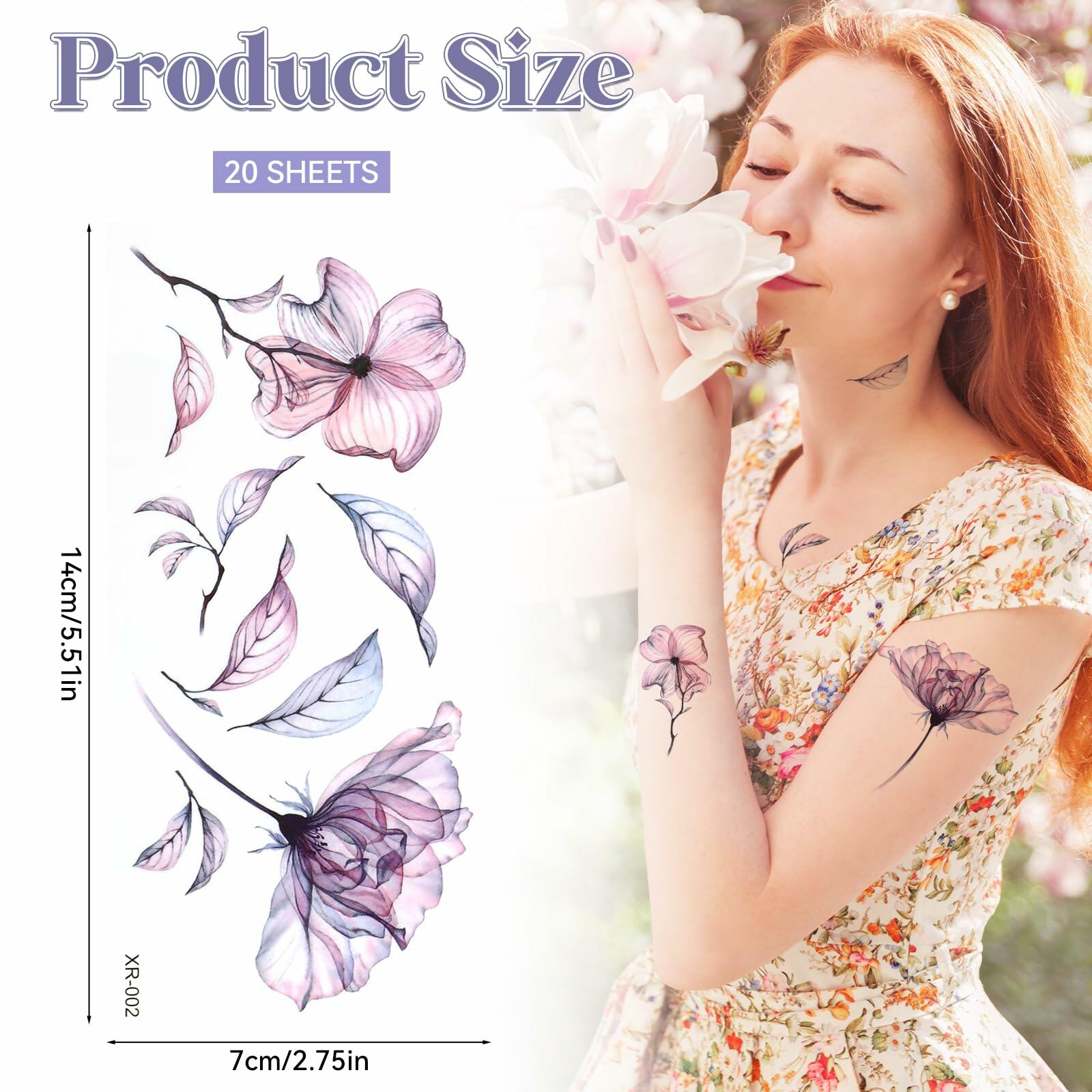 Jeffdad 20 Sheets Watercolor Floral Temporary Tattoos Stickers for Women
