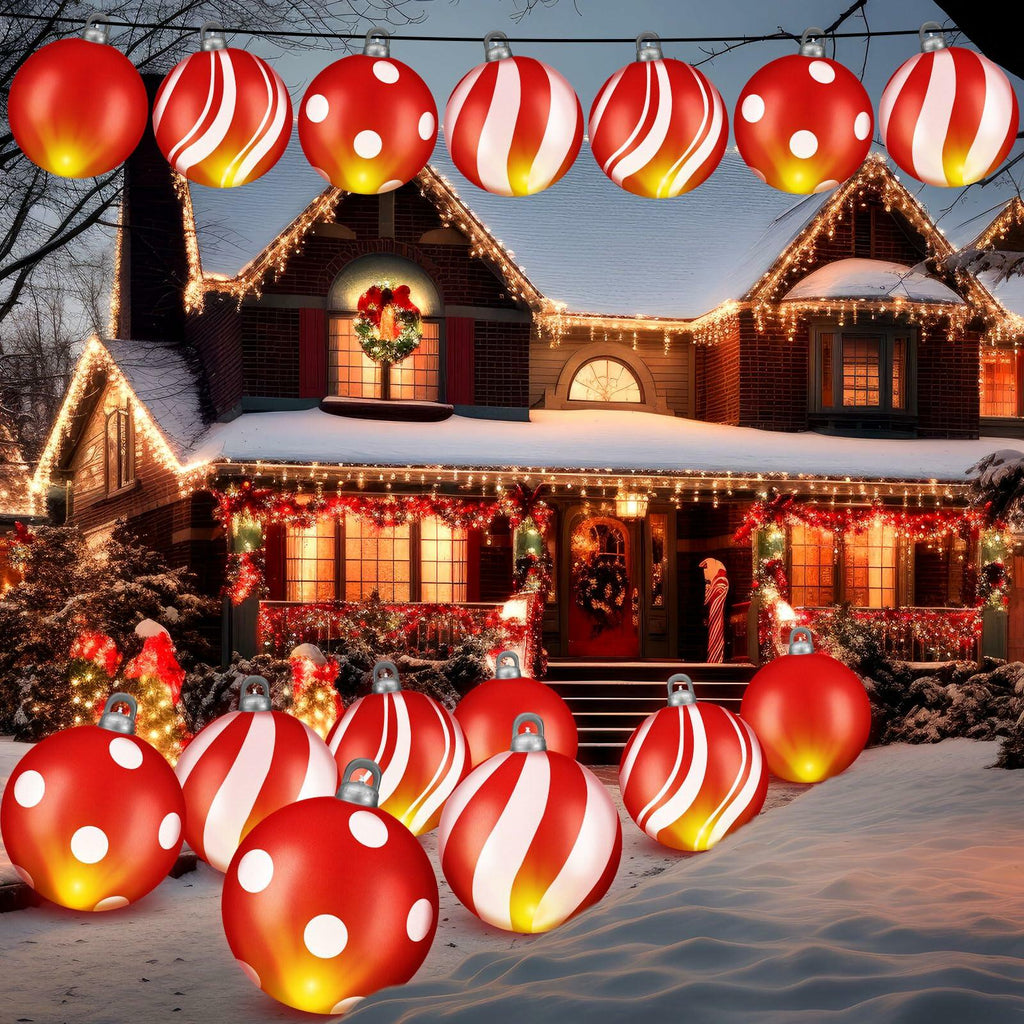 Jetec 4 Pcs 24in Light Up PVC Inflatable Christmas Balls Outdoor Decorations