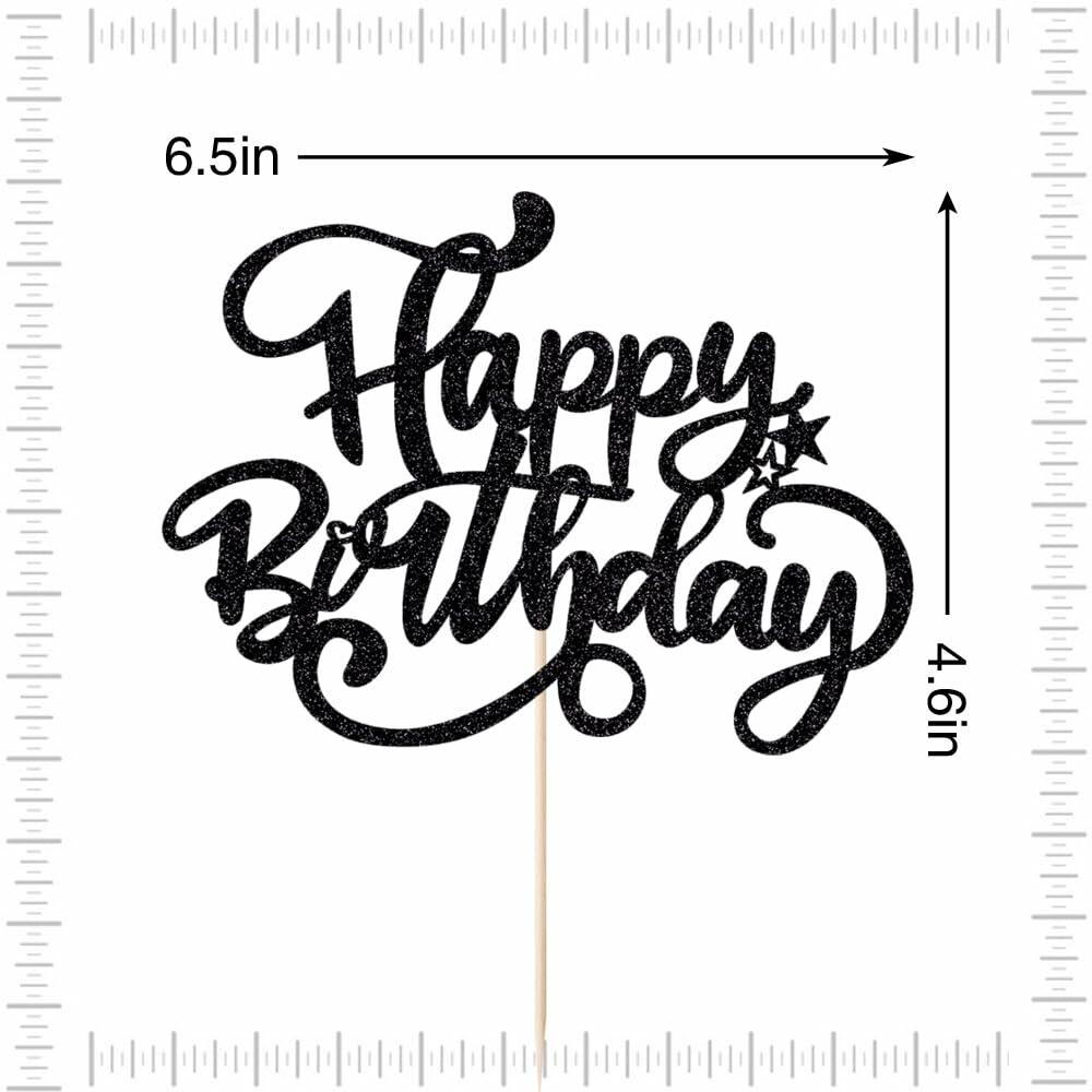 [Like_new] Crseniny Happy Birthday Cake Topper Black Glitter Party Decoration Black