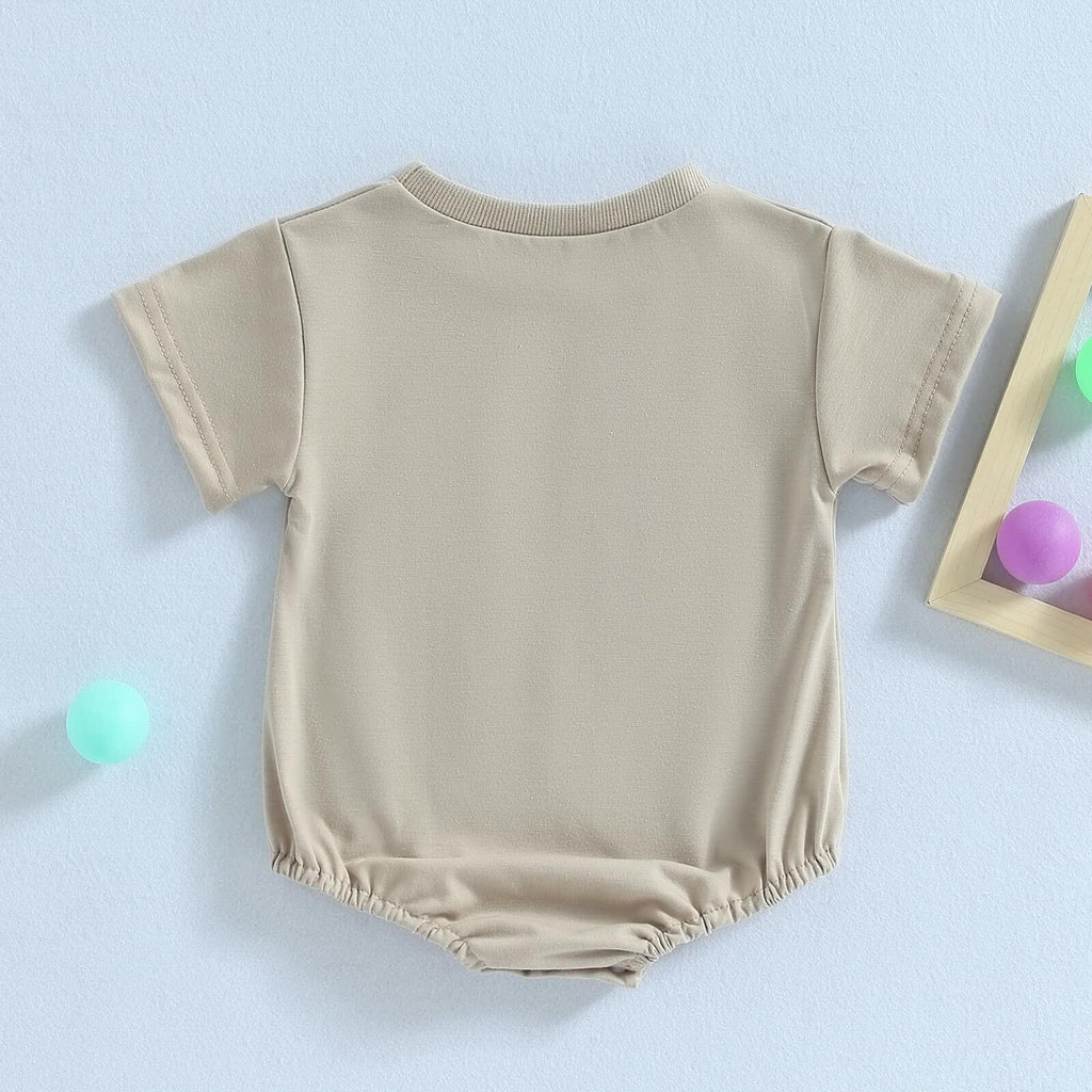 Baby Bubble Romper Solid Color Short Sleeve Bodysuit Khaki Size 0-3M