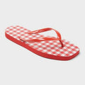 Shade & Shore Women's Palmer Gingham Square Toe Flip Flops Red/White Size 6