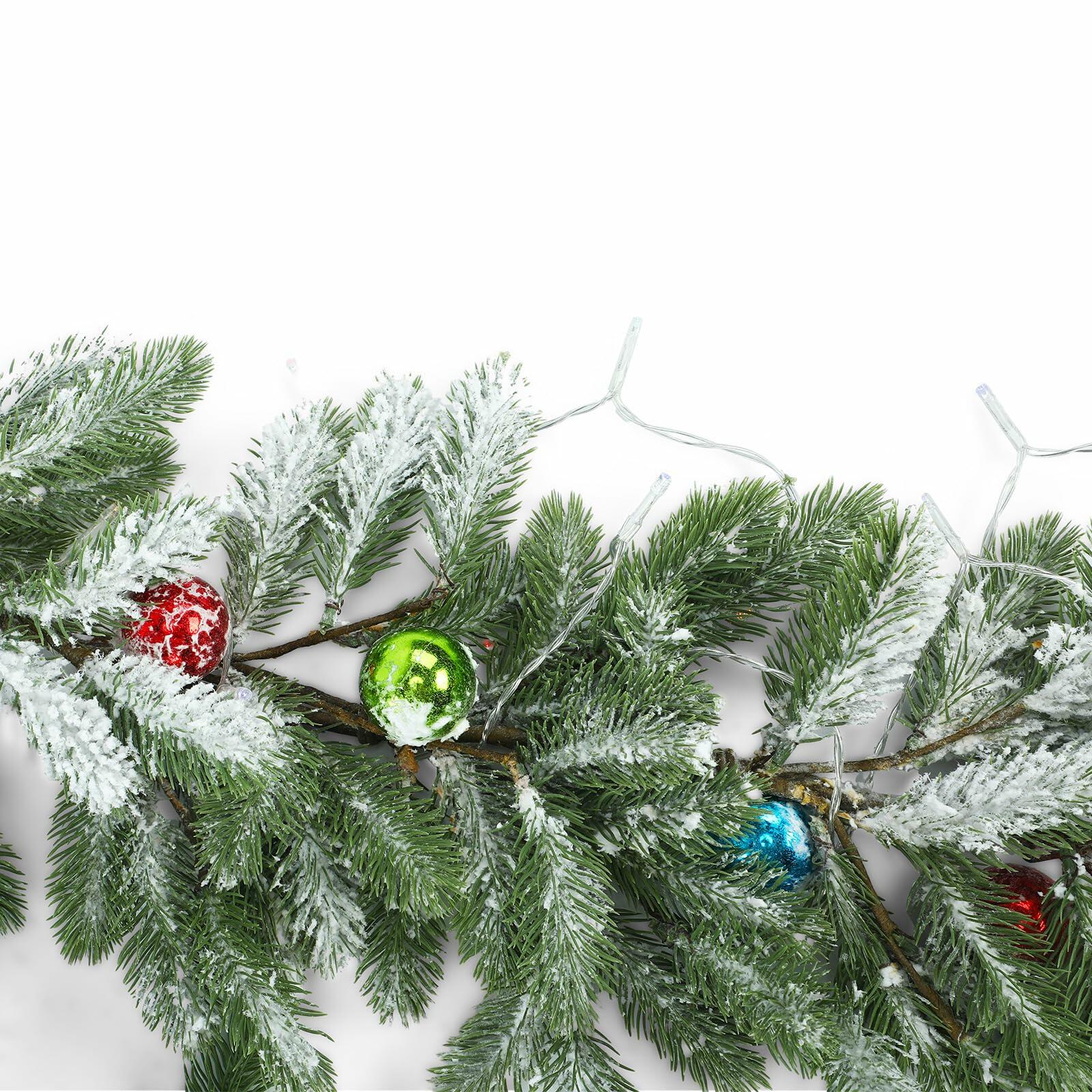 Chuangdi 9FT Flocked Cedar Garland with 50 LED Lights Frosted Pine