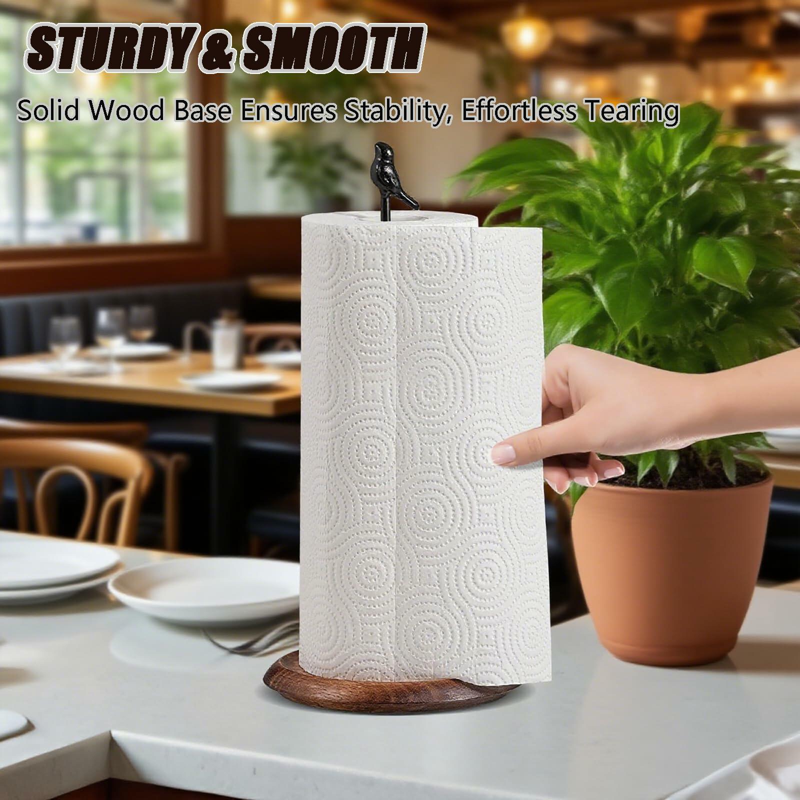 WLDDFF Black Stainless Steel Paper Towel Holder Countertop Weighted Stand