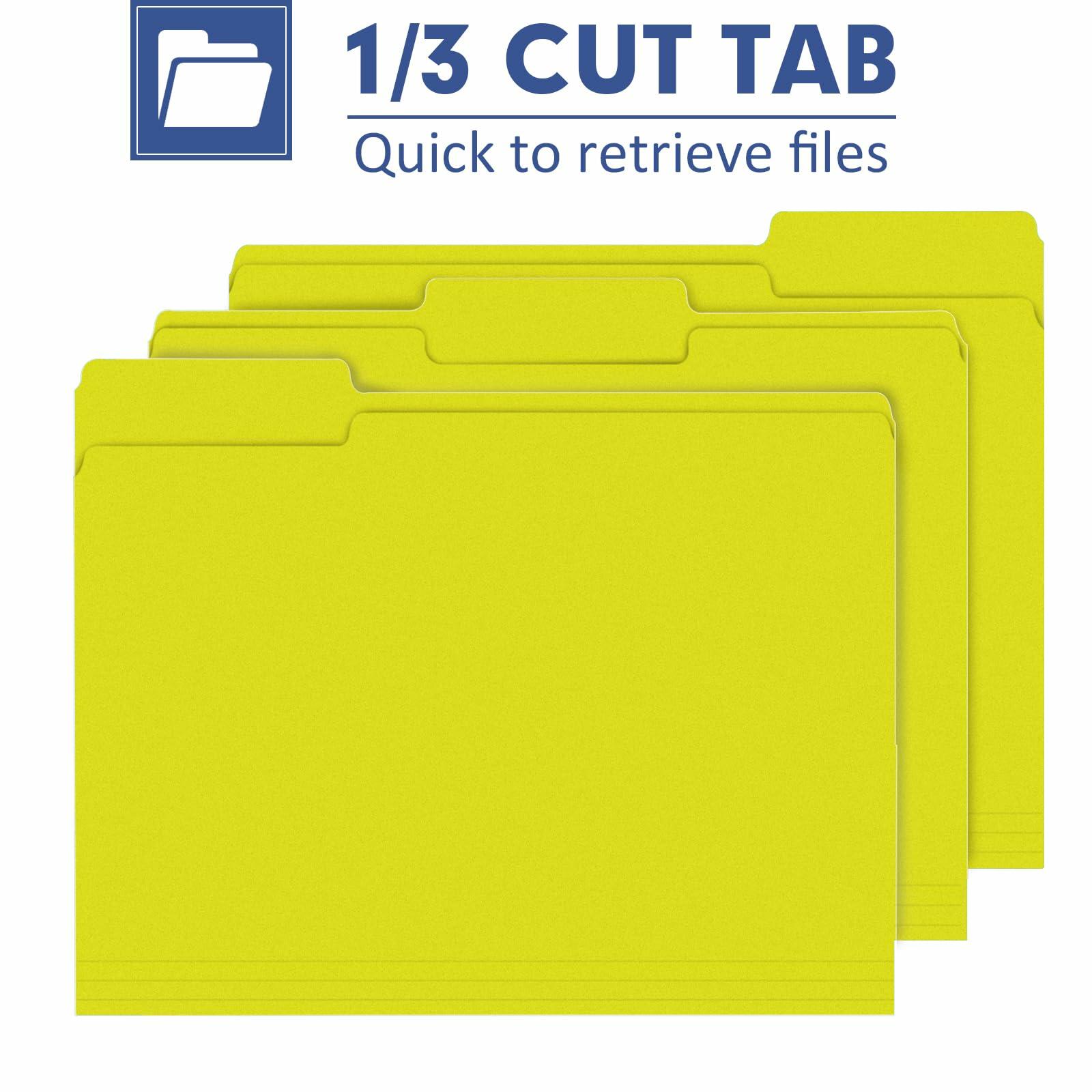 PANDRI File Folder 120 Pack 1/3 Cut Tab Letter Size Yellow