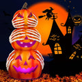 Axcoix Halloween Resin Stacked Pumpkin Decor Light Up Jack O Lantern Orange
