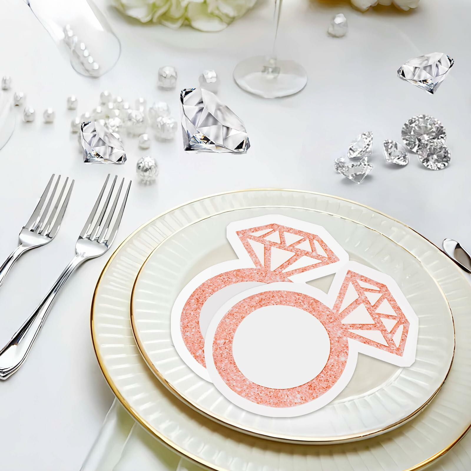 AYINOBY 50 Pcs Glitter Rose Gold Diamond Ring Paper Napkins Pink Wedding