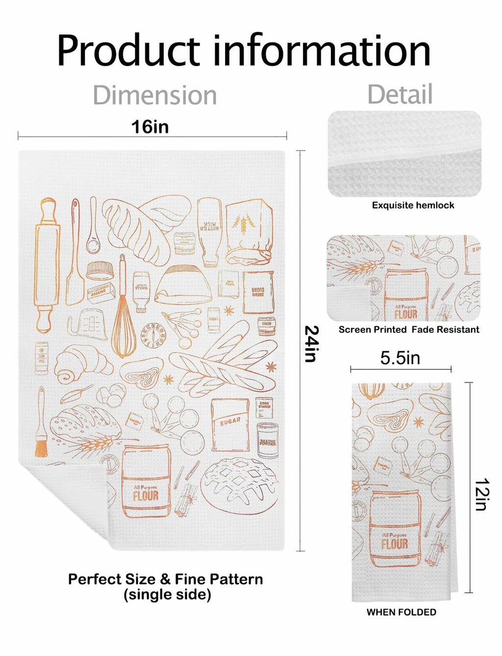 XUNLURY Baking Kitchen Towels Tea Towels Color-04 16x24 Inch