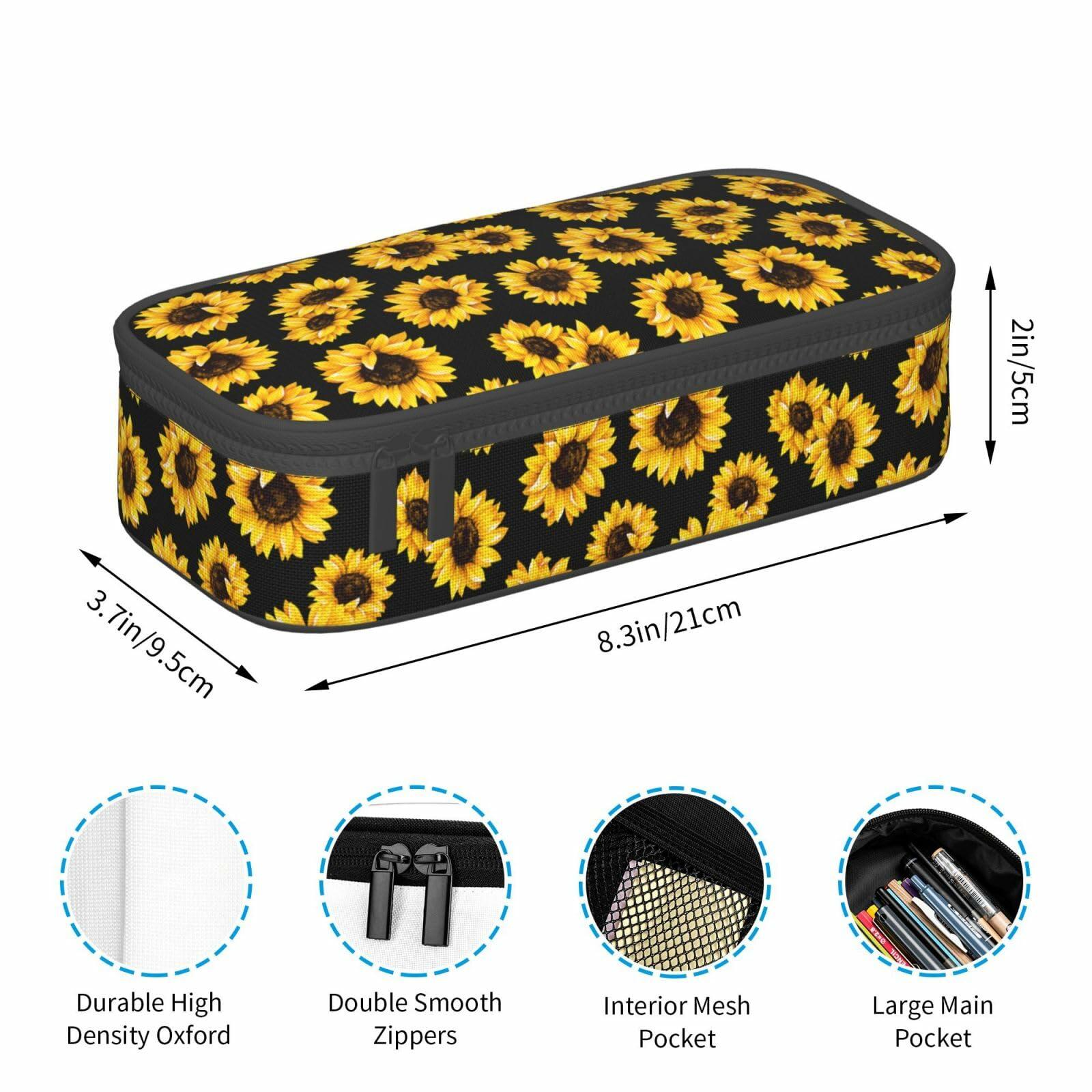 VOL&BASS Sunflower Large Pencil Case Big Capacity Pen Bag Yellow Polyester