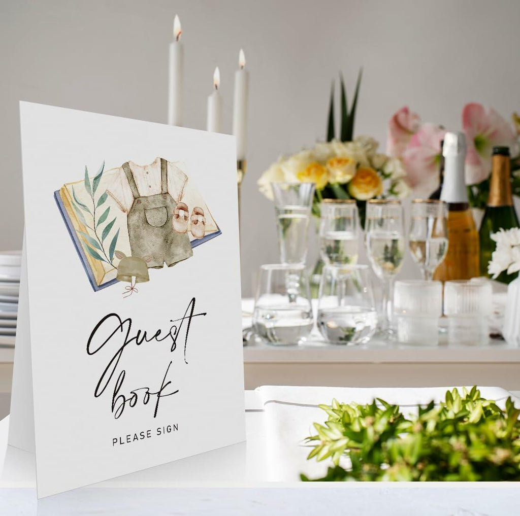 OXEDP Boho Baby Shower Guest Book Sign 8x11" w/ Stand Table Decor