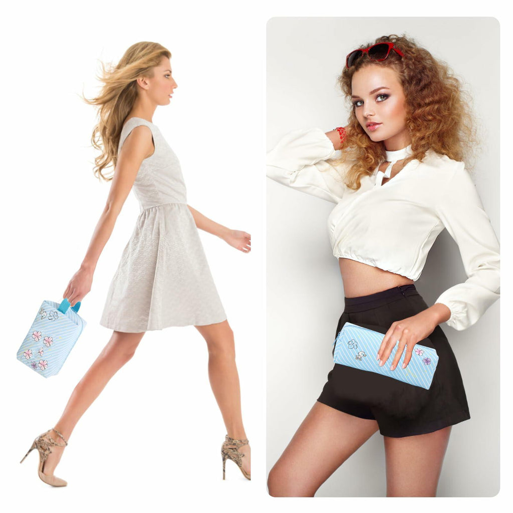 LOYEJEGL Travel Cosmetic Bag with Double Sided Mirror & Brush Bag Blue