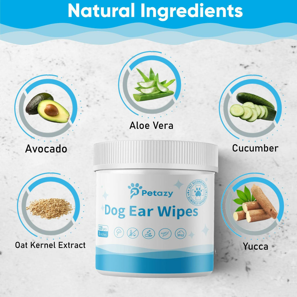 BestBy06/27 Petazy Dog Ear Wipes Unscented Natural Soothing 120 XL Pcs