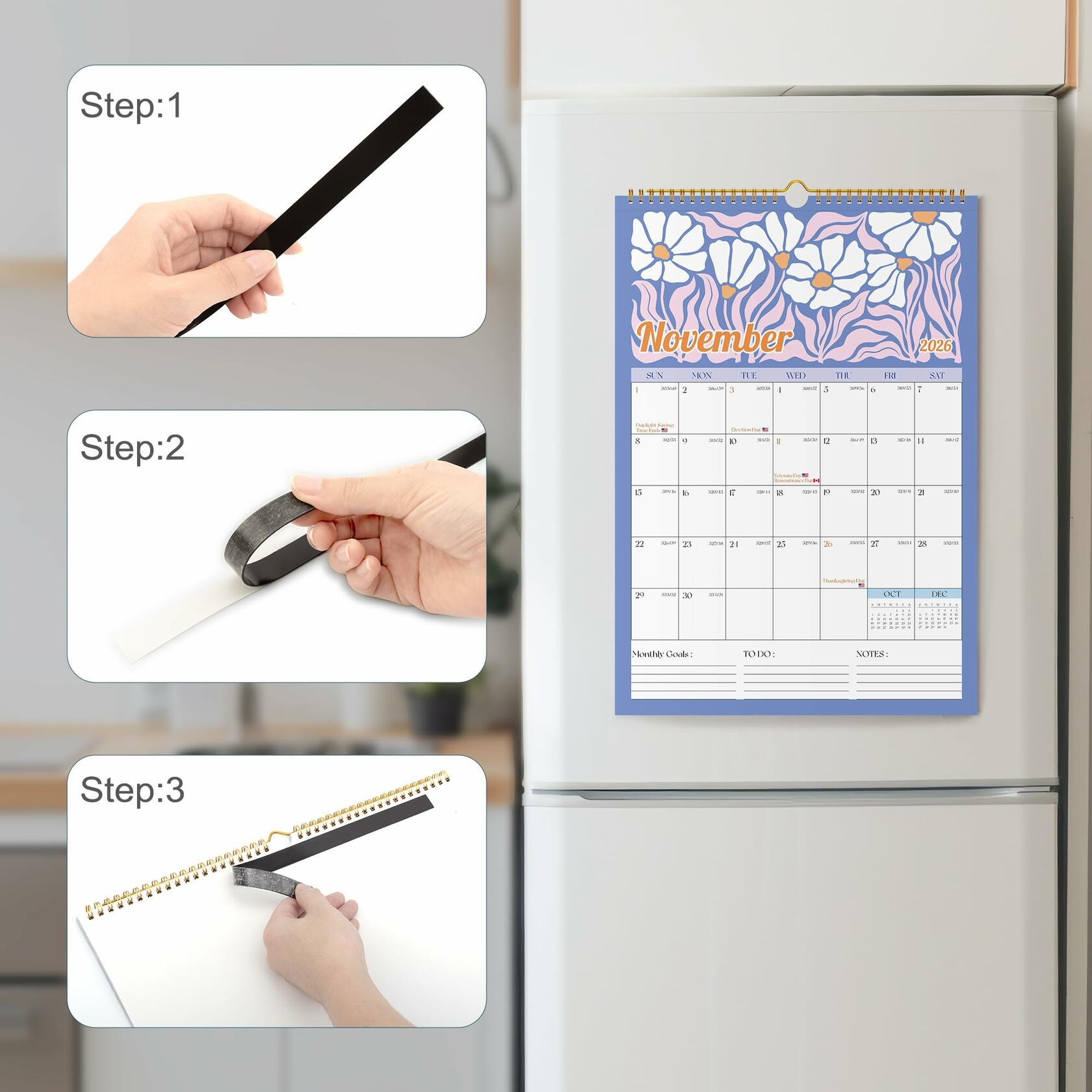 EYROZILL 2025 Wall Calendar Planner Spiral Bound 12x17 Marble Jul25-Dec26