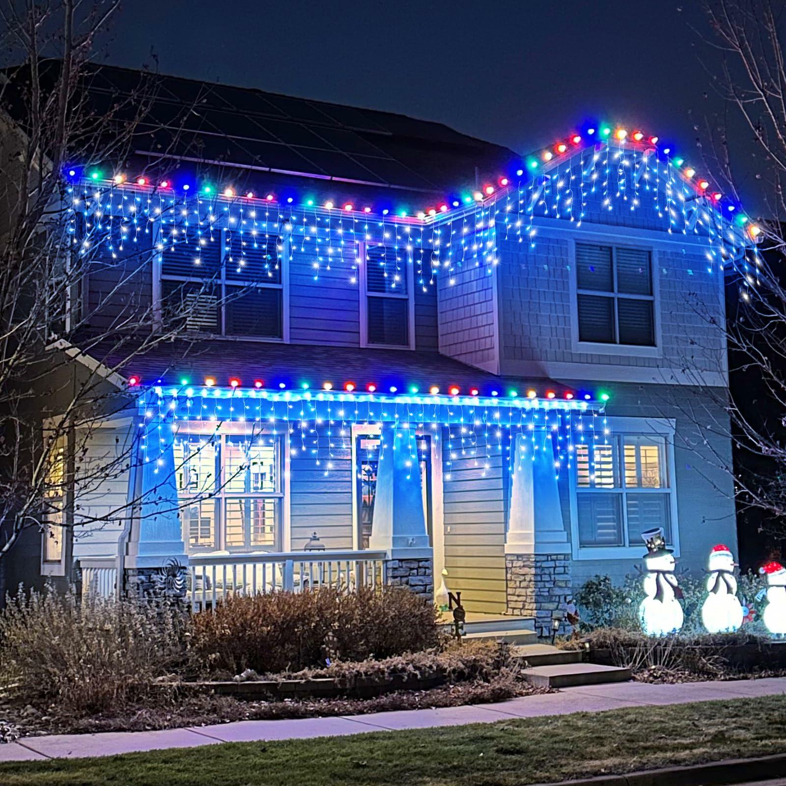 Nielfoi 66ft Icicle Lights 640 LED Blue White Outdoor Indoor Twinkle Curtain