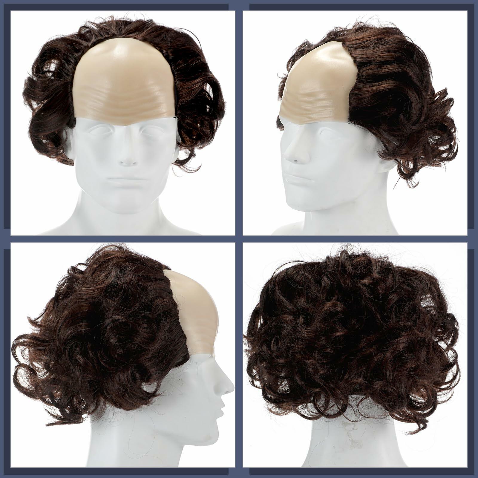Yearntown Halloween Bald Man Costume Set Brown Wig Bald Cap Gloves One Size