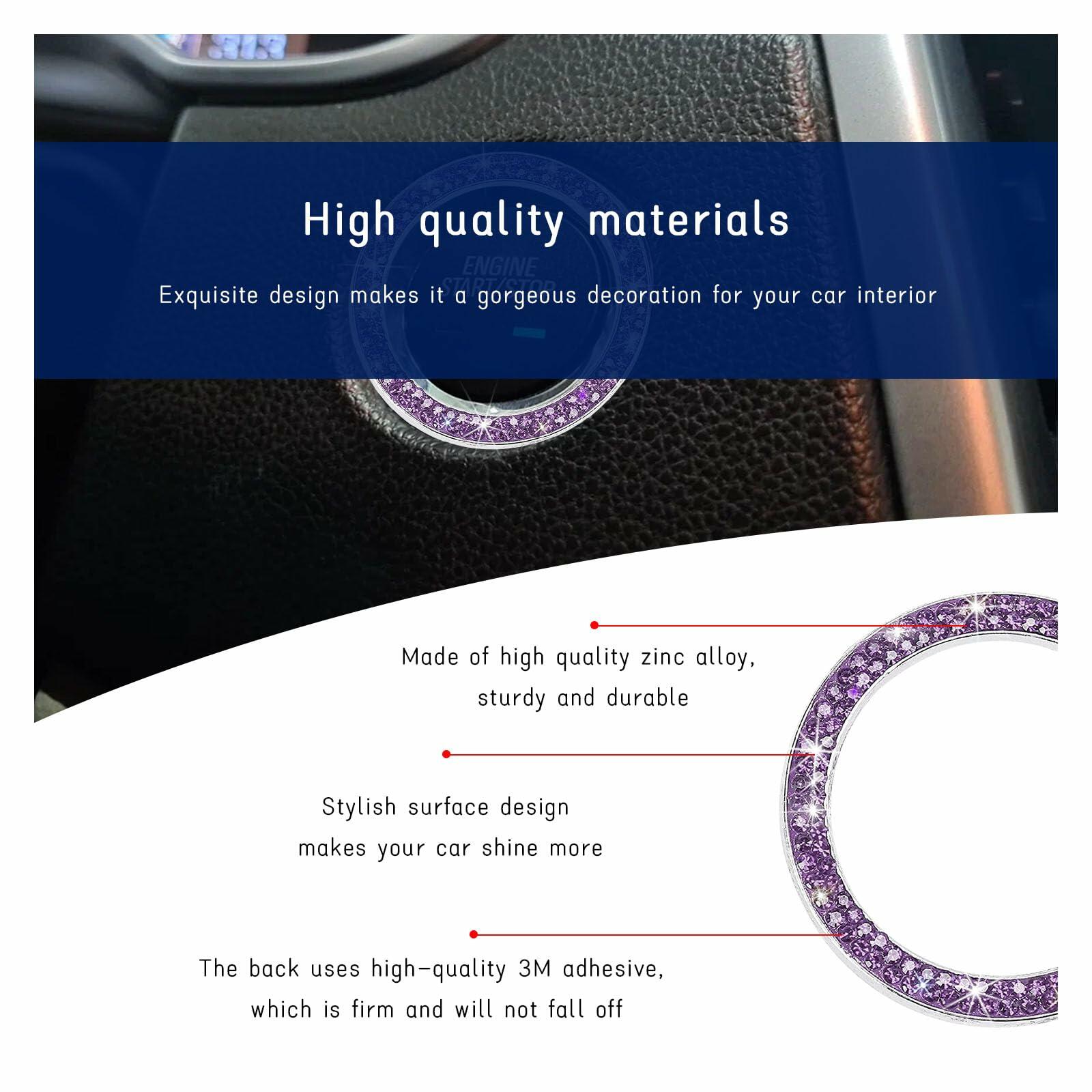 Dickno Bling Crystal Double Rhinestone Car Engine Start Stop Ring Purple 2 PCS
