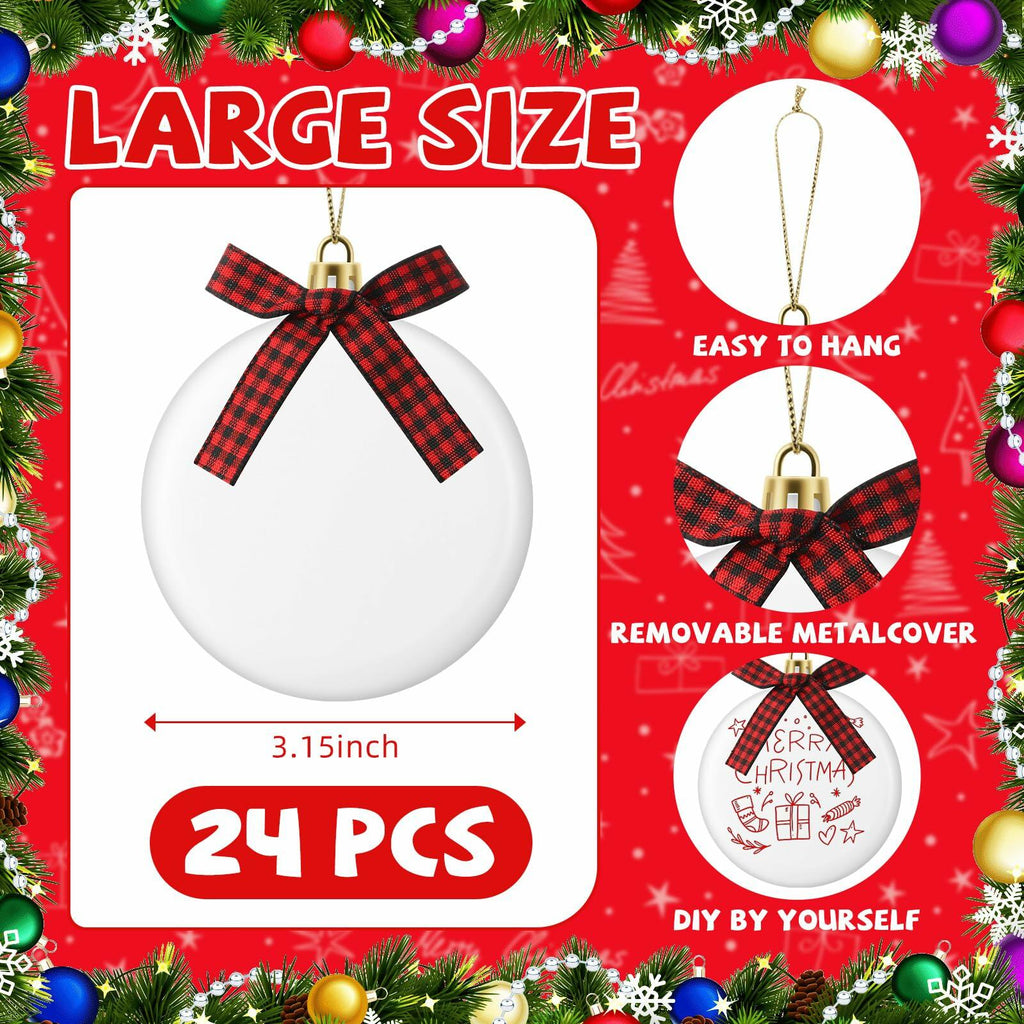 PullCrease 30pcs Blank Matte White Buffalo Plaid Christmas Ornaments Gold Rope
