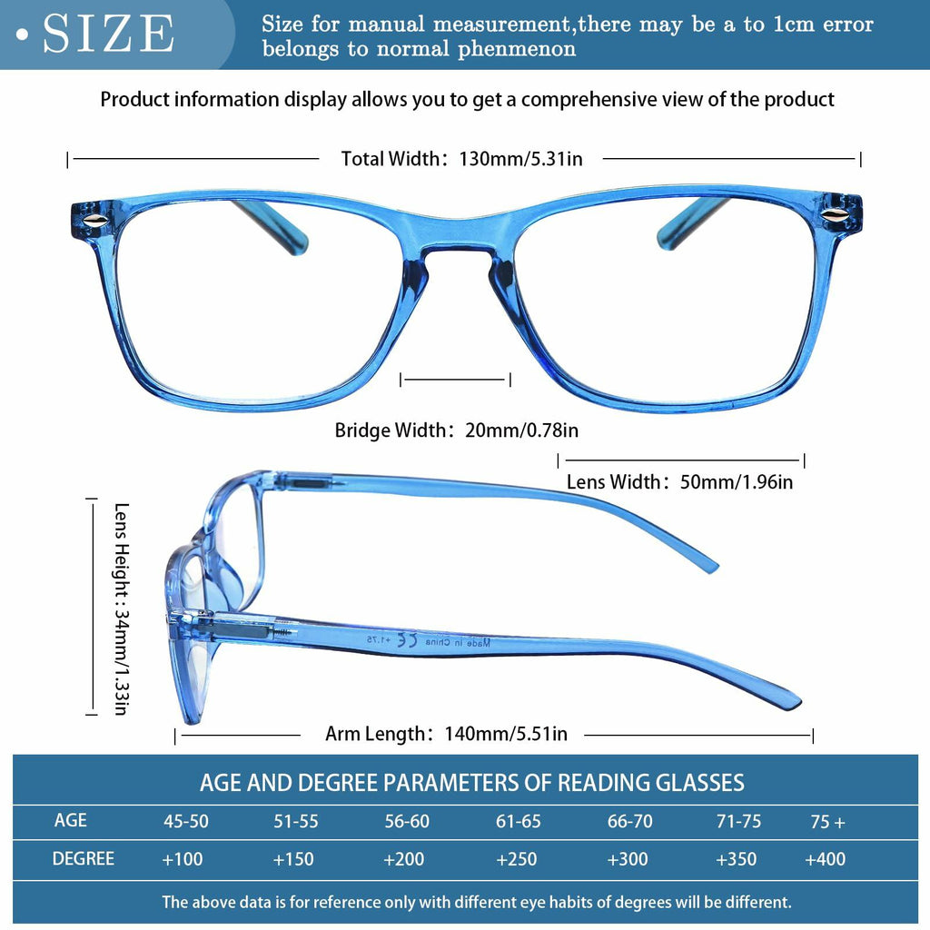 ZONLON Reading Glasses 6 Pack Blue Light Blocking Spring Hinge 3.50 Size