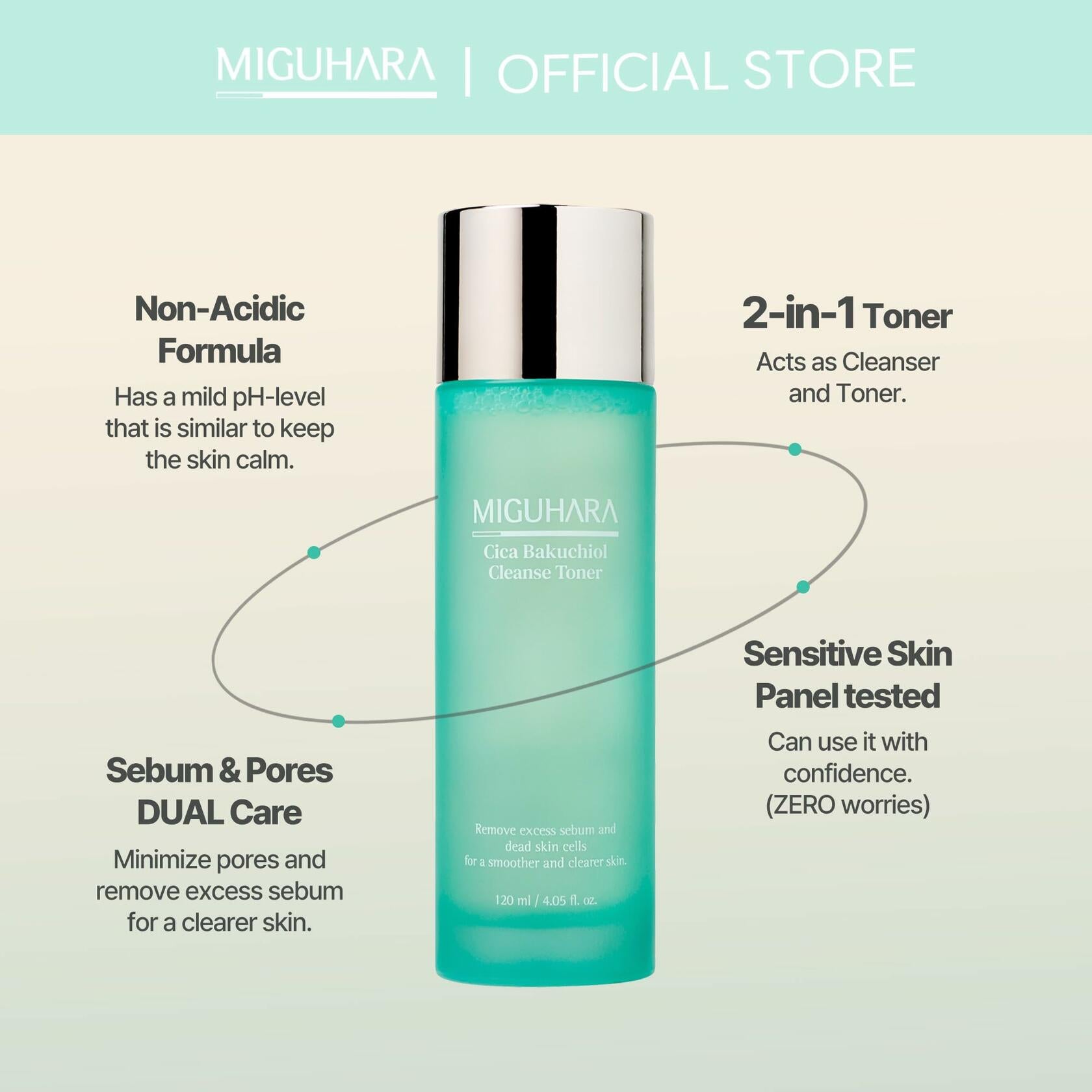 CICA Bakuchiol Cleanse Toner | Korean Skincare 2in1 Toner (120ml/4.05 fl. oz.)