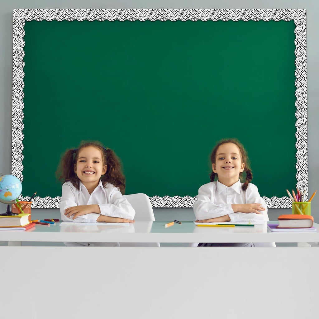 PerKoop Bulletin Board Borders 2 Rolls 131ft Dots White Background