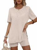 OUKODS Womens 2 Piece Summer Short Sleeve Top & Shorts Set Apricot Size S