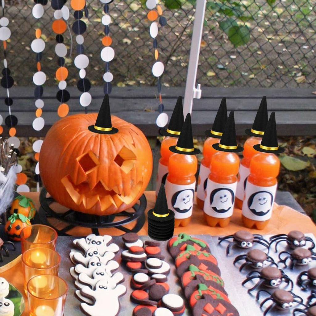 BESTOYARD 48 Pcs Halloween Mini Witch Hats Black Felt Party Favors Decor
