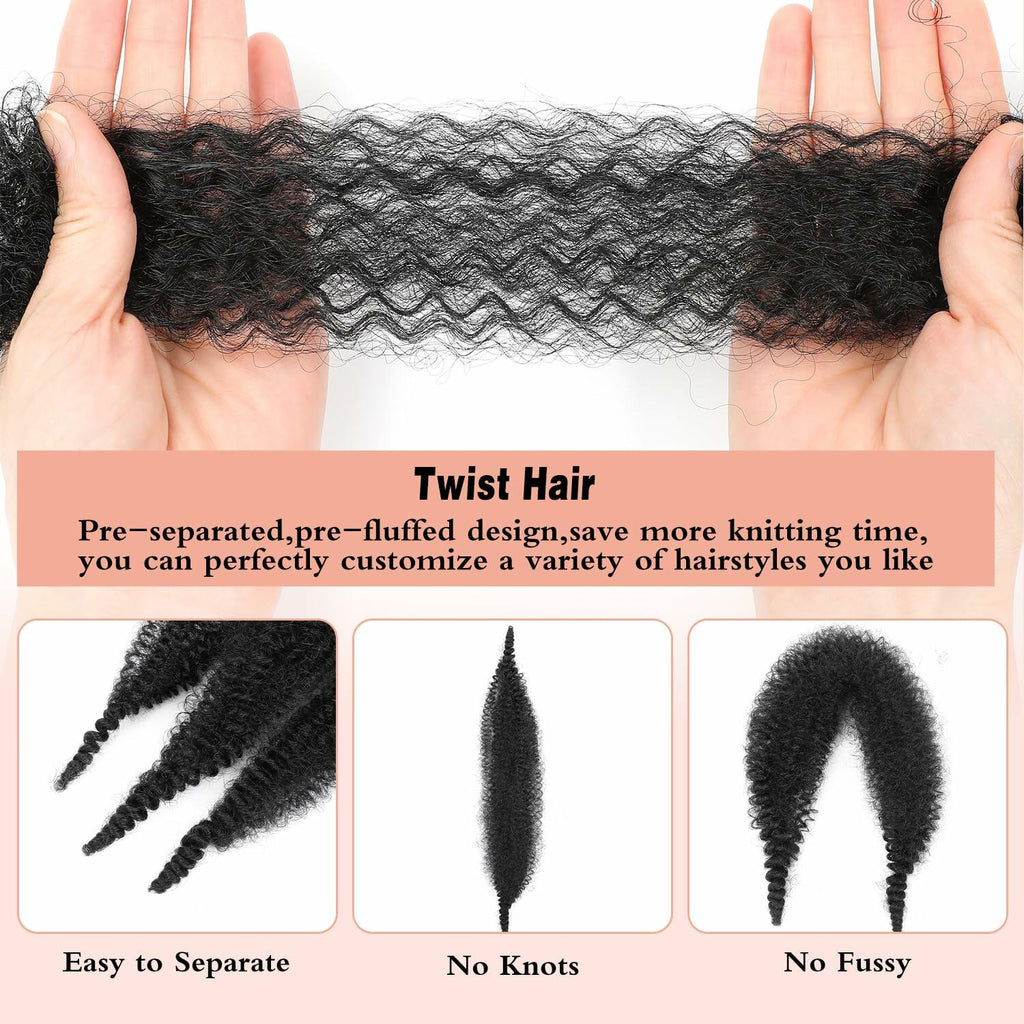 MCNJM Springy Afro Twist Marley Braiding Hair 16 Inch 8 Packs 1B#