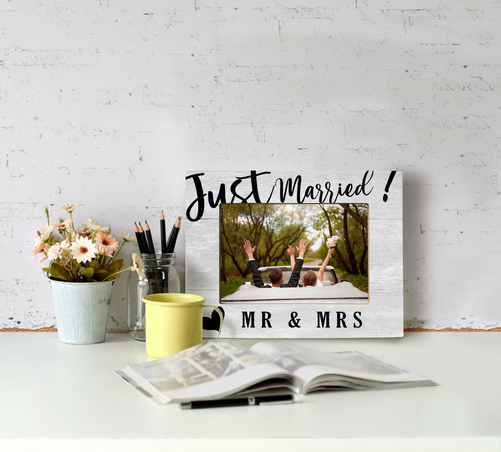 XDFVL Just Married Wedding Photo Frame Black 8x10 Horizontal