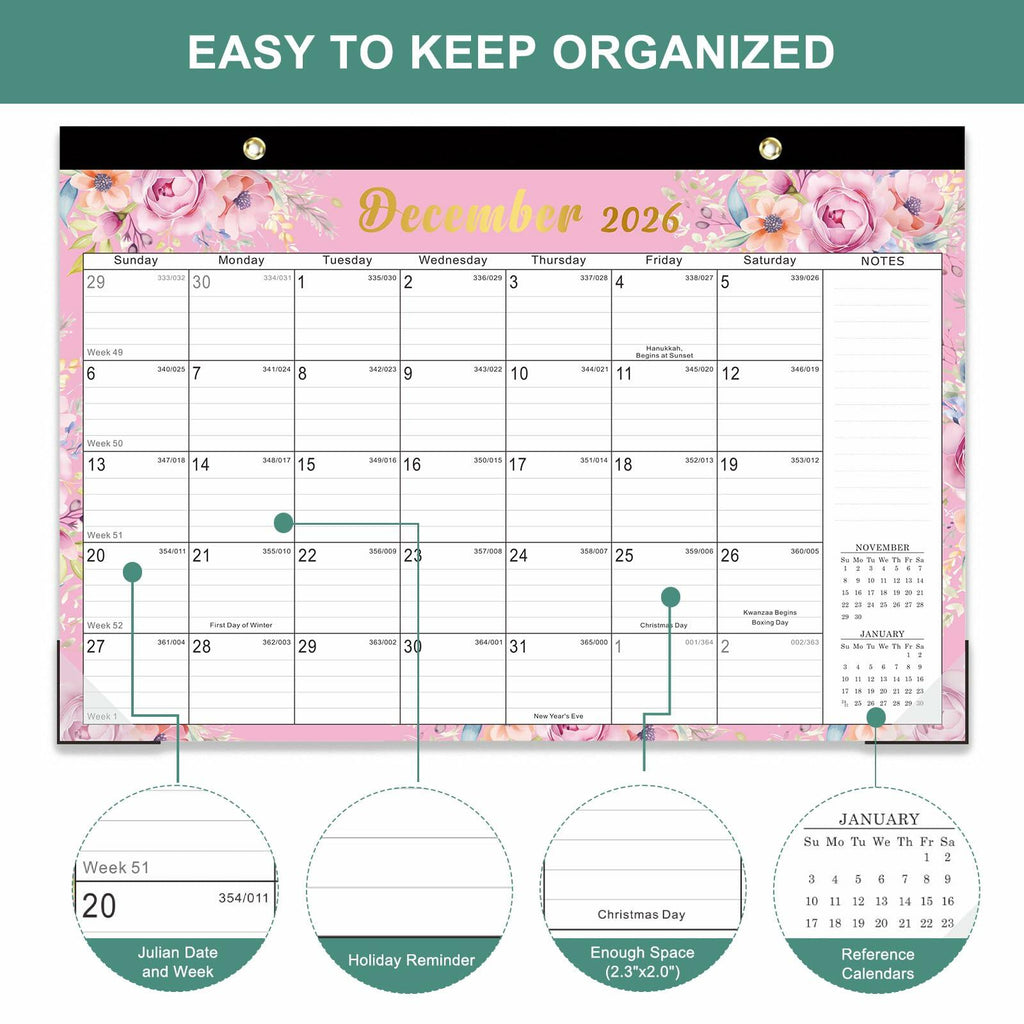 Lbylyhxc 2026 18-Month Desk Calendar Flowers 17x12 inches
