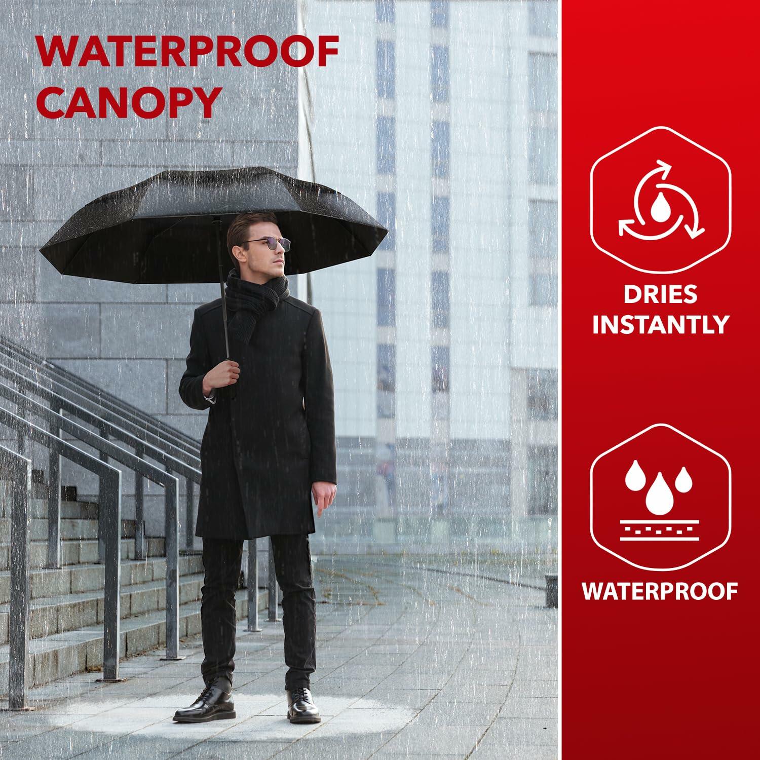 Windproof Travel Umbrella Auto Open Compact Strong Folding Rain Sun