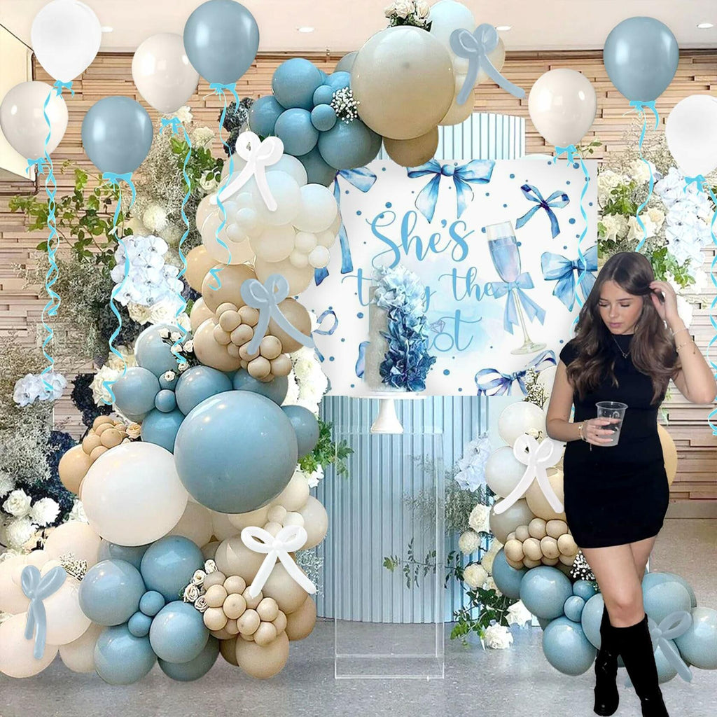 BACH AND BOUJEE She's Tying The Knot Backdrop Blue Bridal Shower Banner