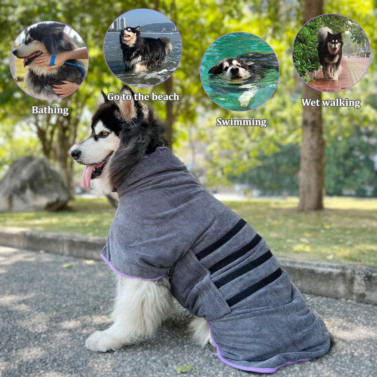 Periflowin Dog Drying Coat Bathrobe Towel Microfiber Blue-1 Size M