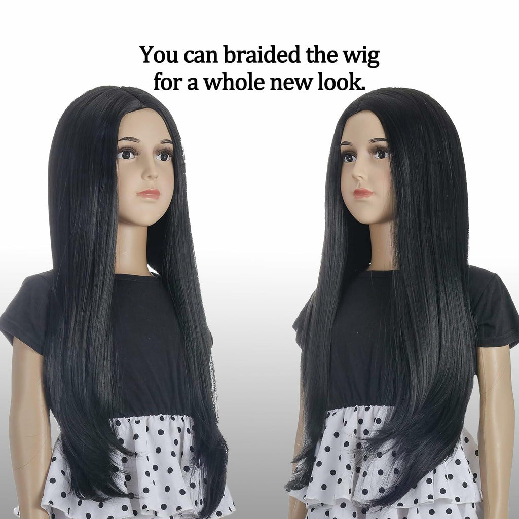 Morticia Long Straight Braided Wig Girls Middle Part Costume Holiday Party