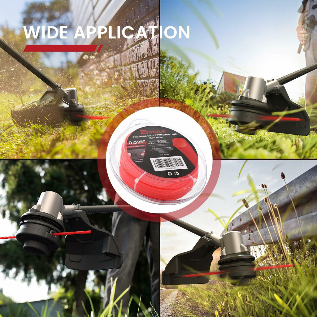 Enhulk 0.095'' Red Weed Eater Trimmer Line 200ft High Tensile Strength