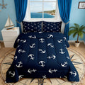 Manfei Anchor Comforter Set Nautical Navy Blue 2pcs Twin Size