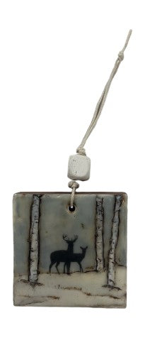 Trish McFerran Buck and Doe Encaustic Art Ornament