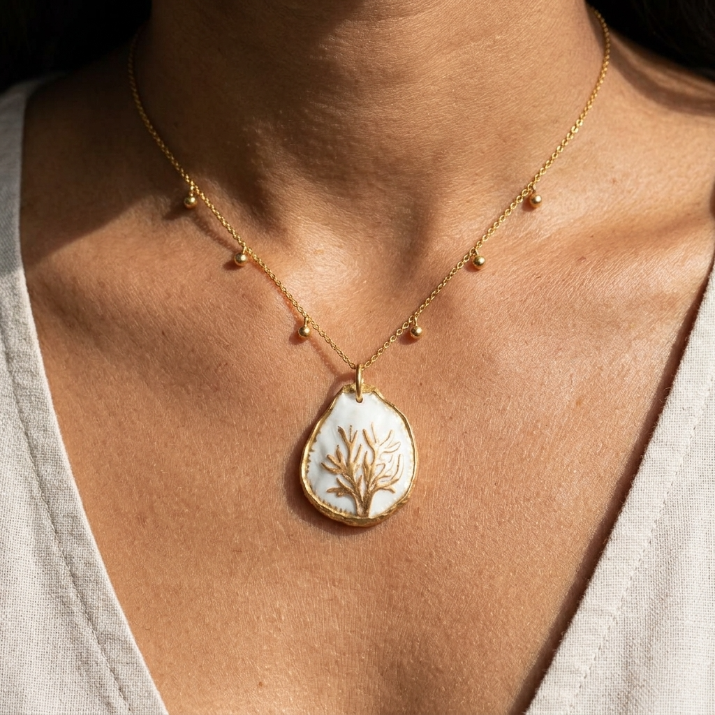 Oyster Shell Pendant Necklace ~ Autumn
