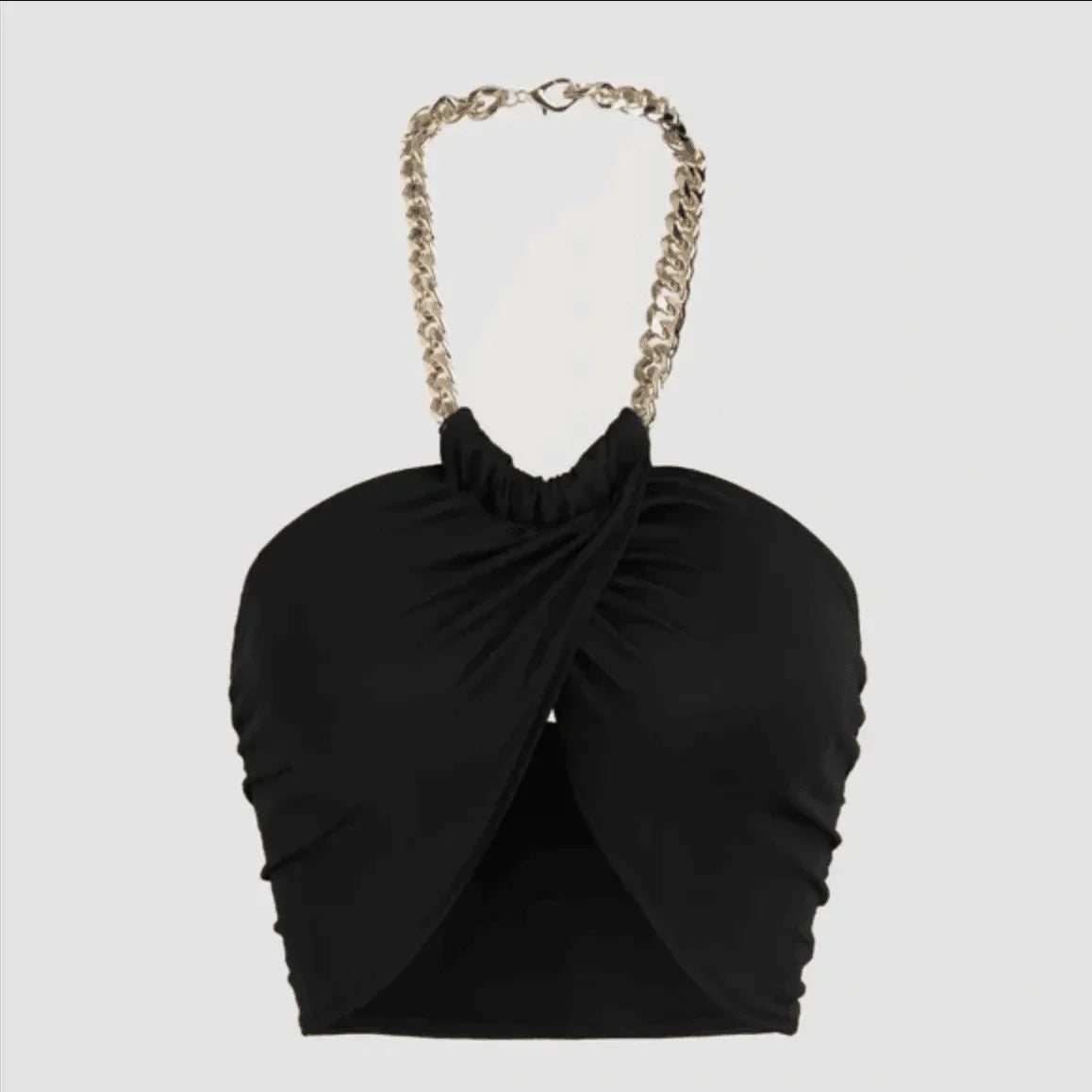 Panther Cropped Twisted Halterneck Chain Top
