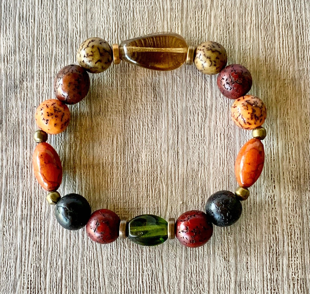 Patrick Handmade Acrylic and Glass Beaded Expandable 6" Bracelet with Antique Gold spacer beads for Kids 4-8 Years Old