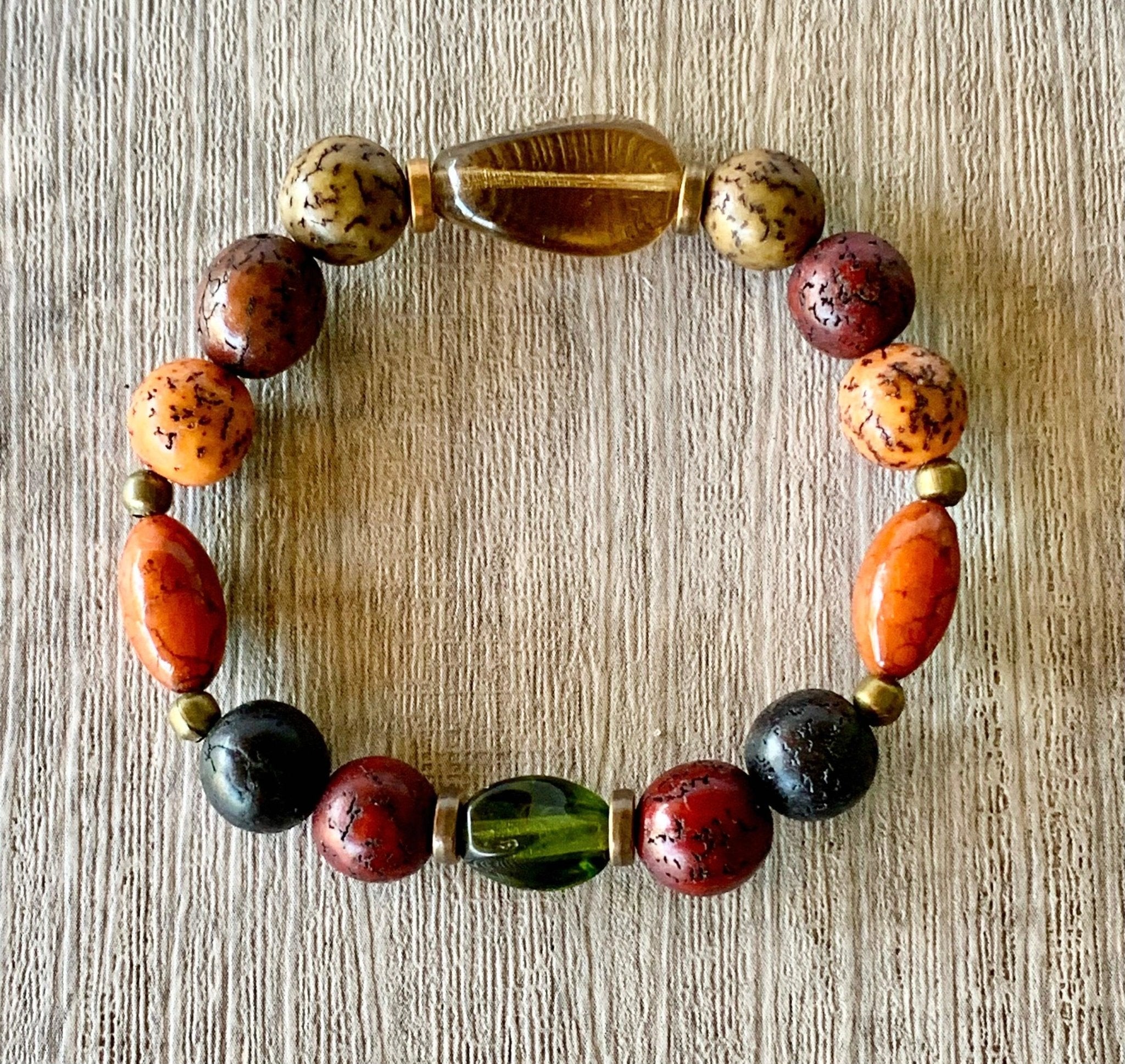 Patrick Handmade Acrylic and Glass Beaded Expandable 6" Bracelet with Antique Gold spacer beads for Kids 4-8 Years Old