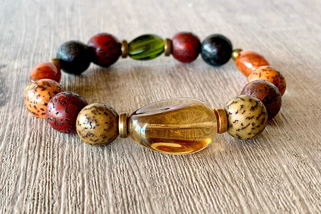 Patrick Handmade Acrylic and Glass Beaded Expandable 6" Bracelet with Antique Gold spacer beads for Kids 4-8 Years Old