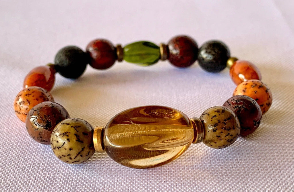 Patrick Handmade Acrylic and Glass Beaded Expandable 6" Bracelet with Antique Gold spacer beads for Kids 4-8 Years Old