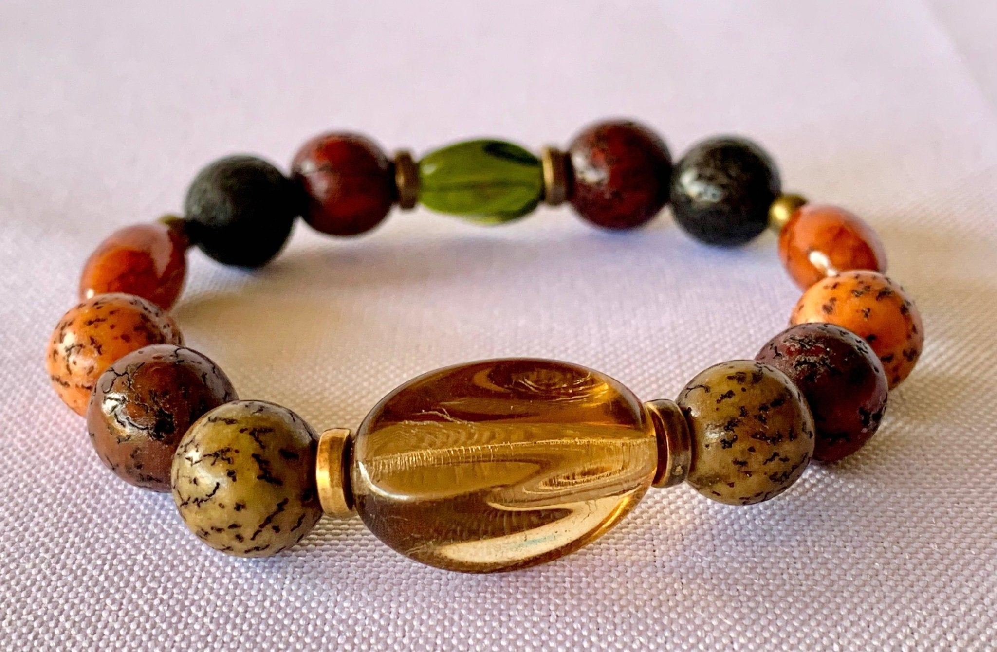 Patrick Handmade Acrylic and Glass Beaded Expandable 6" Bracelet with Antique Gold spacer beads for Kids 4-8 Years Old